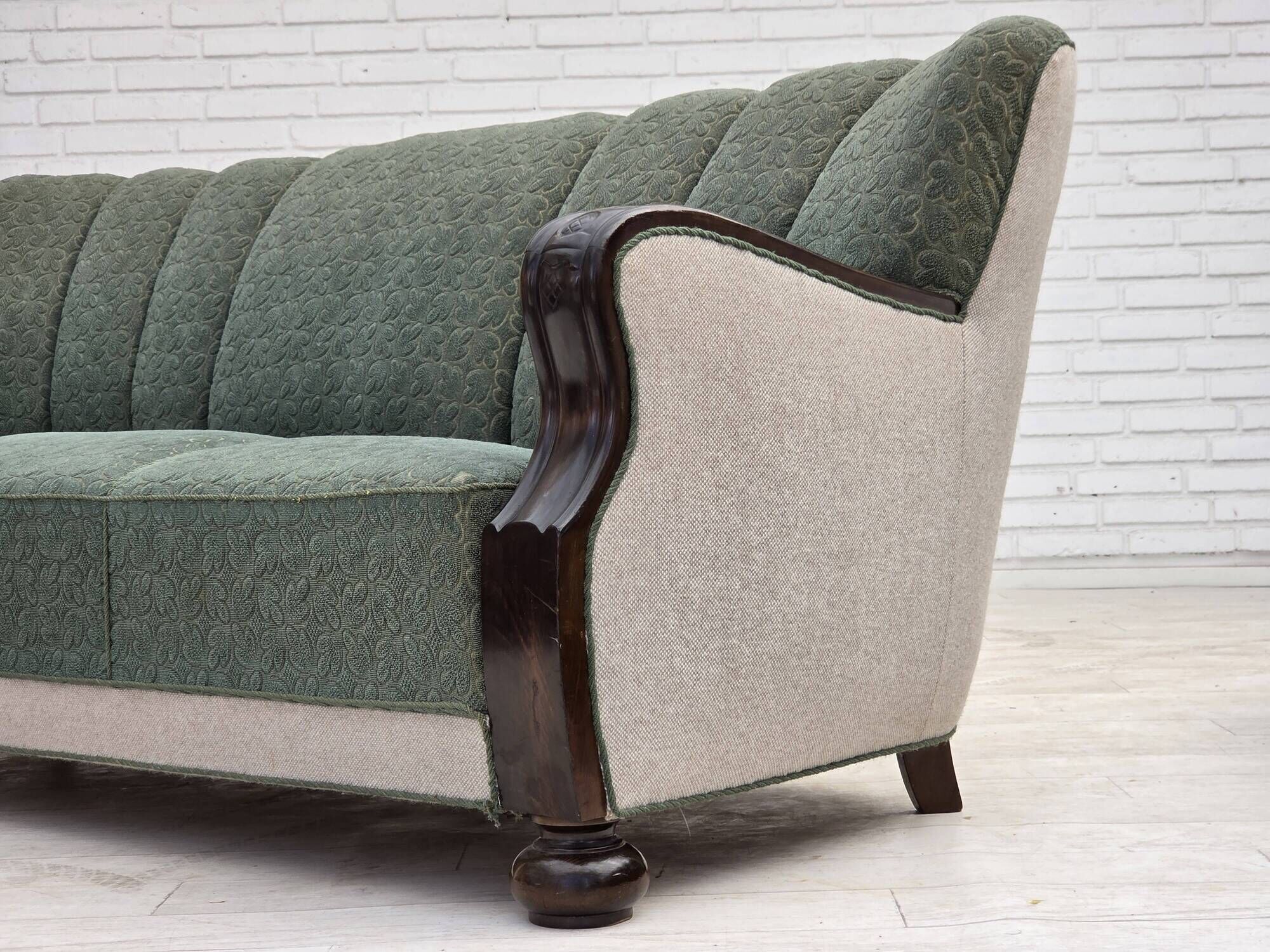1960s, Danish 3-seater sofa, furniture wool, oak wood.