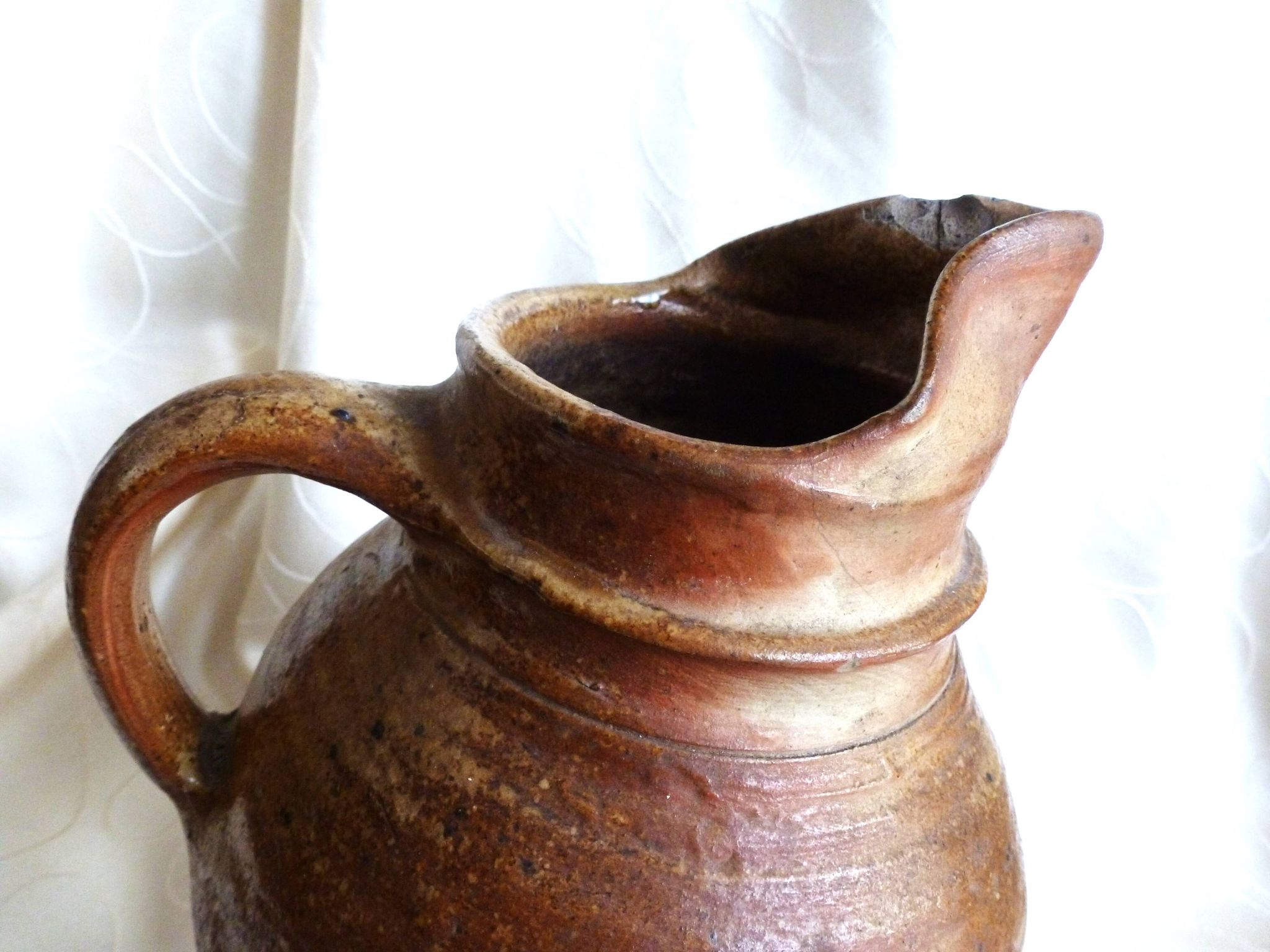Old stoneware farm jug; stoneware pitcher for water, wine, cider...