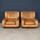 Vintage 20thc pair of italian leather lounge chairs by rossi di albizzate