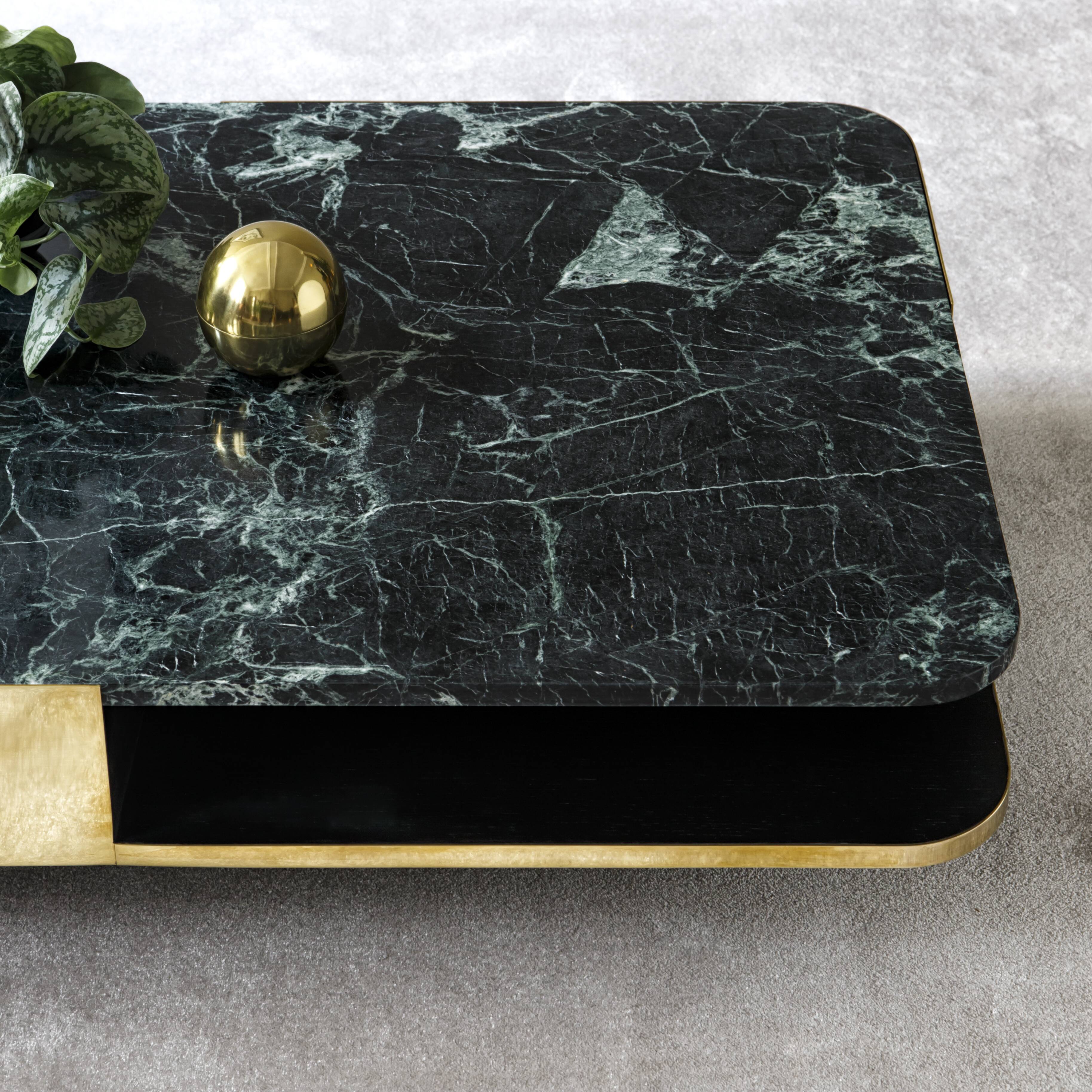 Coffee table lounge marble green brass wide