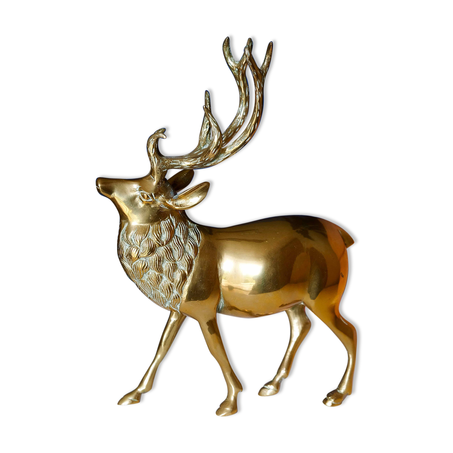 Cerf en laiton massif vintage des années 50
