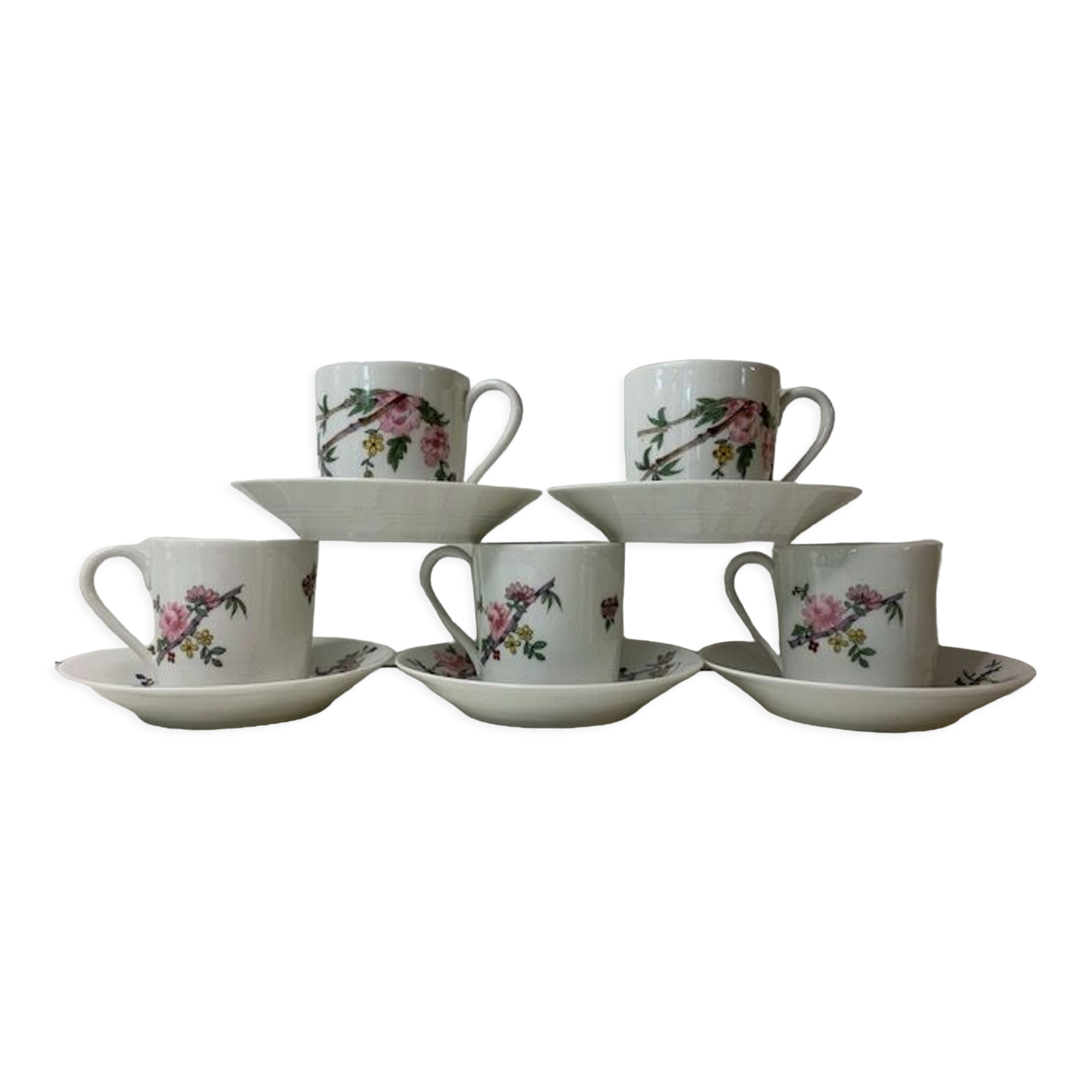 Set of 5 espresso coffee cups in Limoges Haviland porcelain
