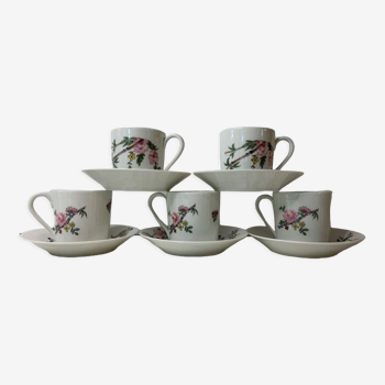 Set of 5 espresso coffee cups in Limoges Haviland porcelain