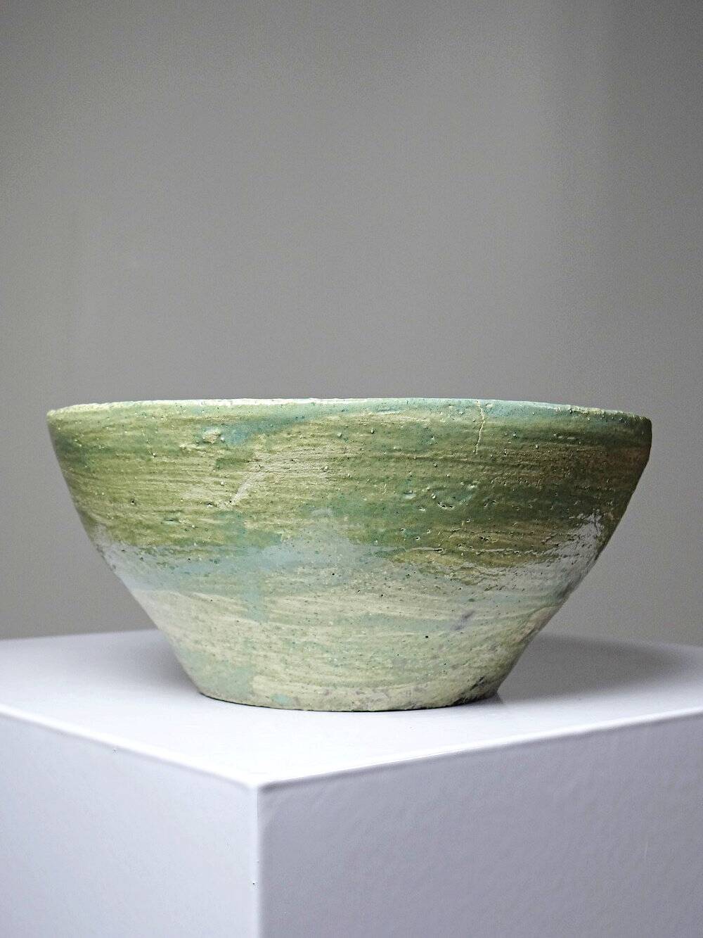Vintage XX-XIXth century celadon blue-green ceramic artisan bowl wabi-sabi.