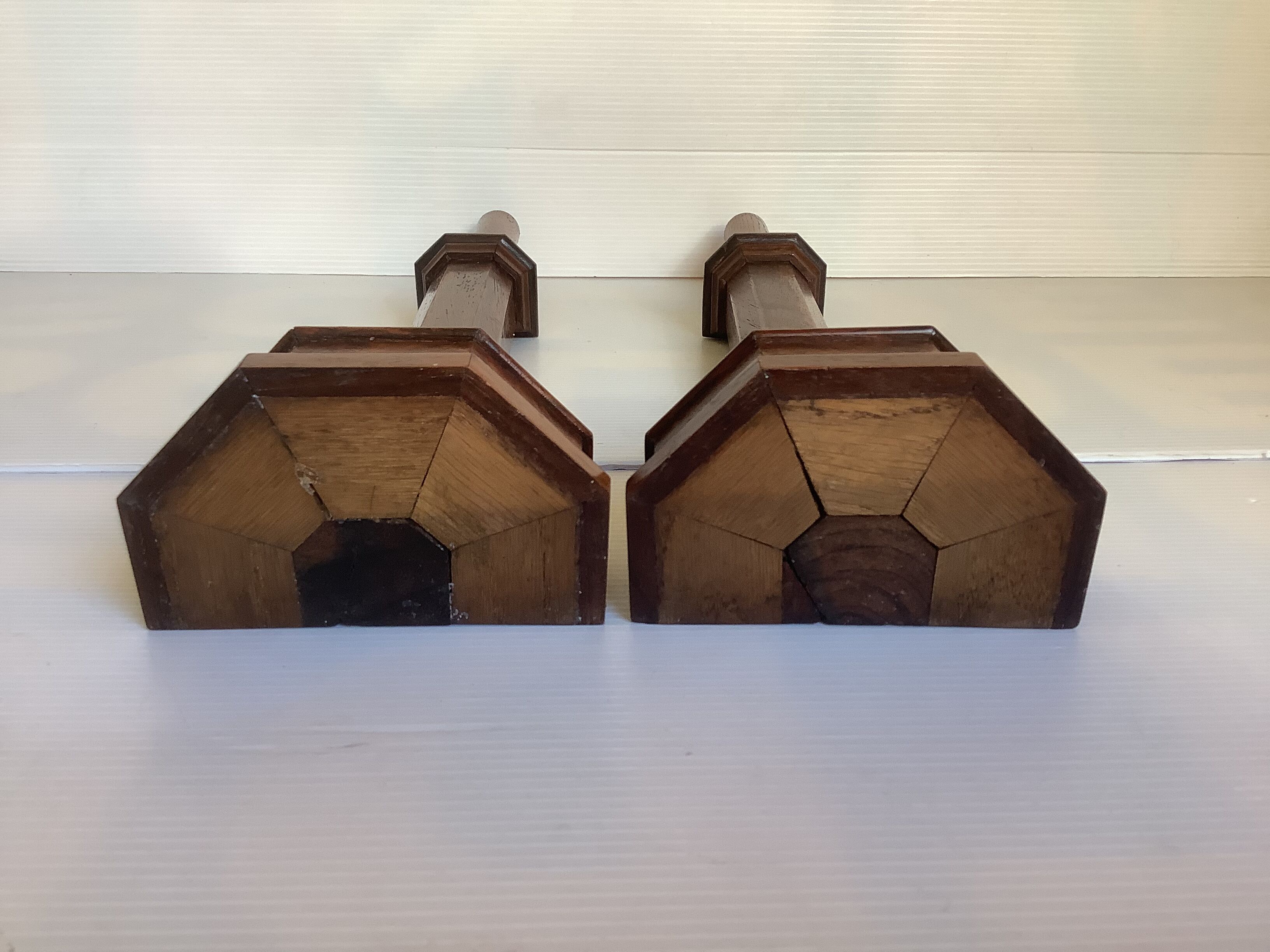 Pair of old candlesticks pic wooden candle