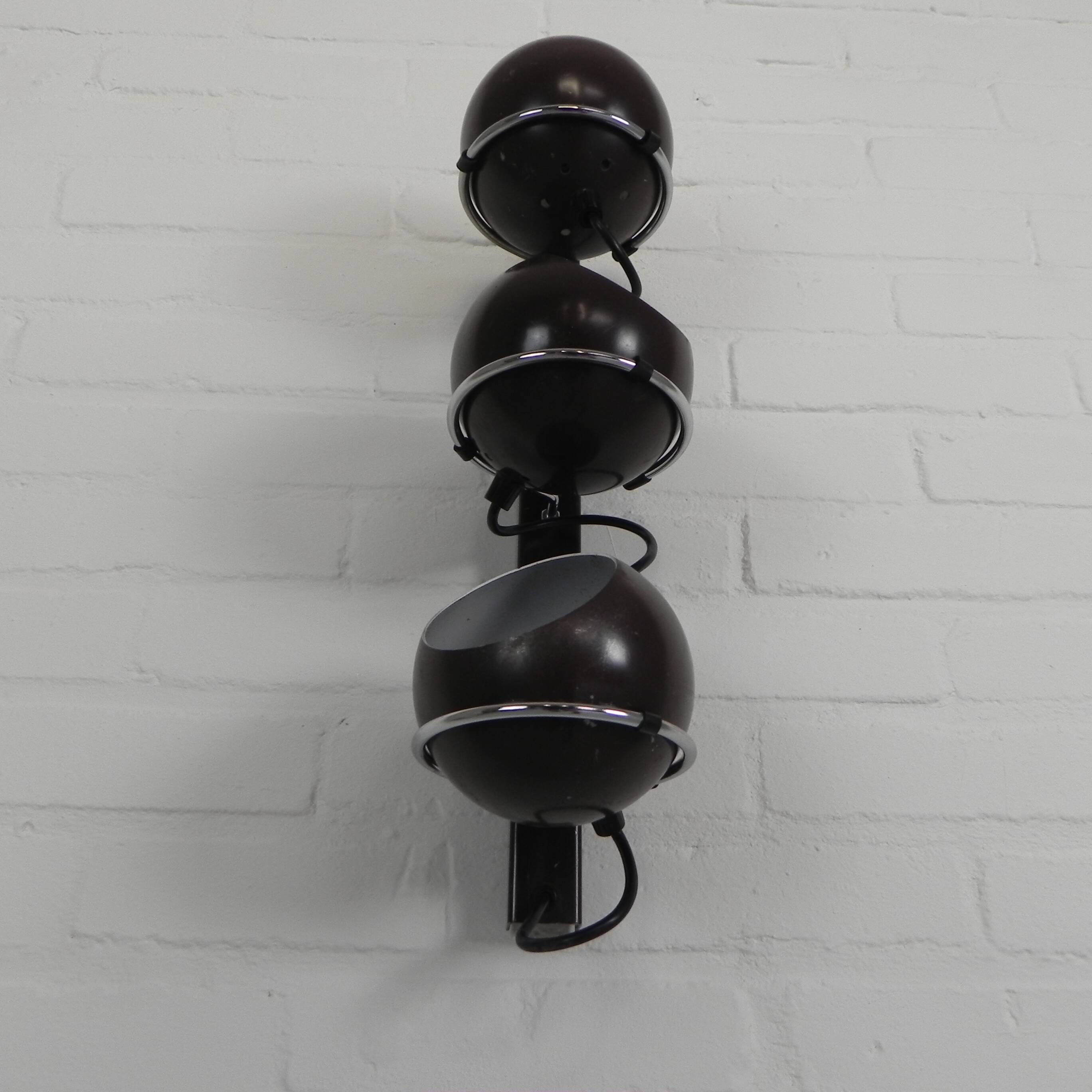 Gepo wall lamp with 3 globes, 1960s