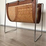 Porte-revues design cuir chrome cannage