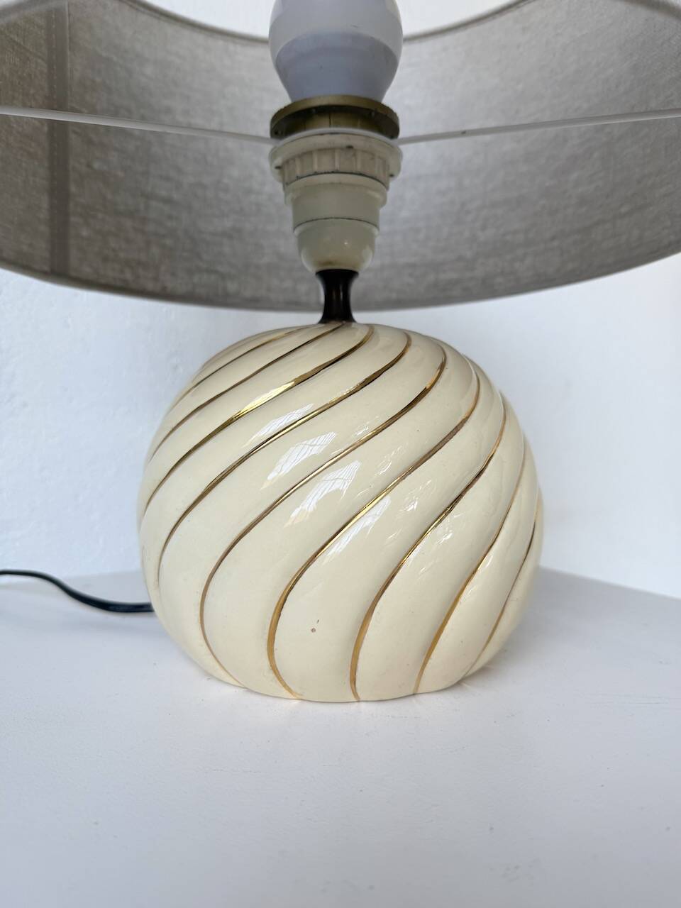 Barbi Ivory and Gold Ceramic Spherical Table Lamp