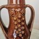 Vintage Amphora Vase: Large Brown Glazed Pottery with Grape Motif
