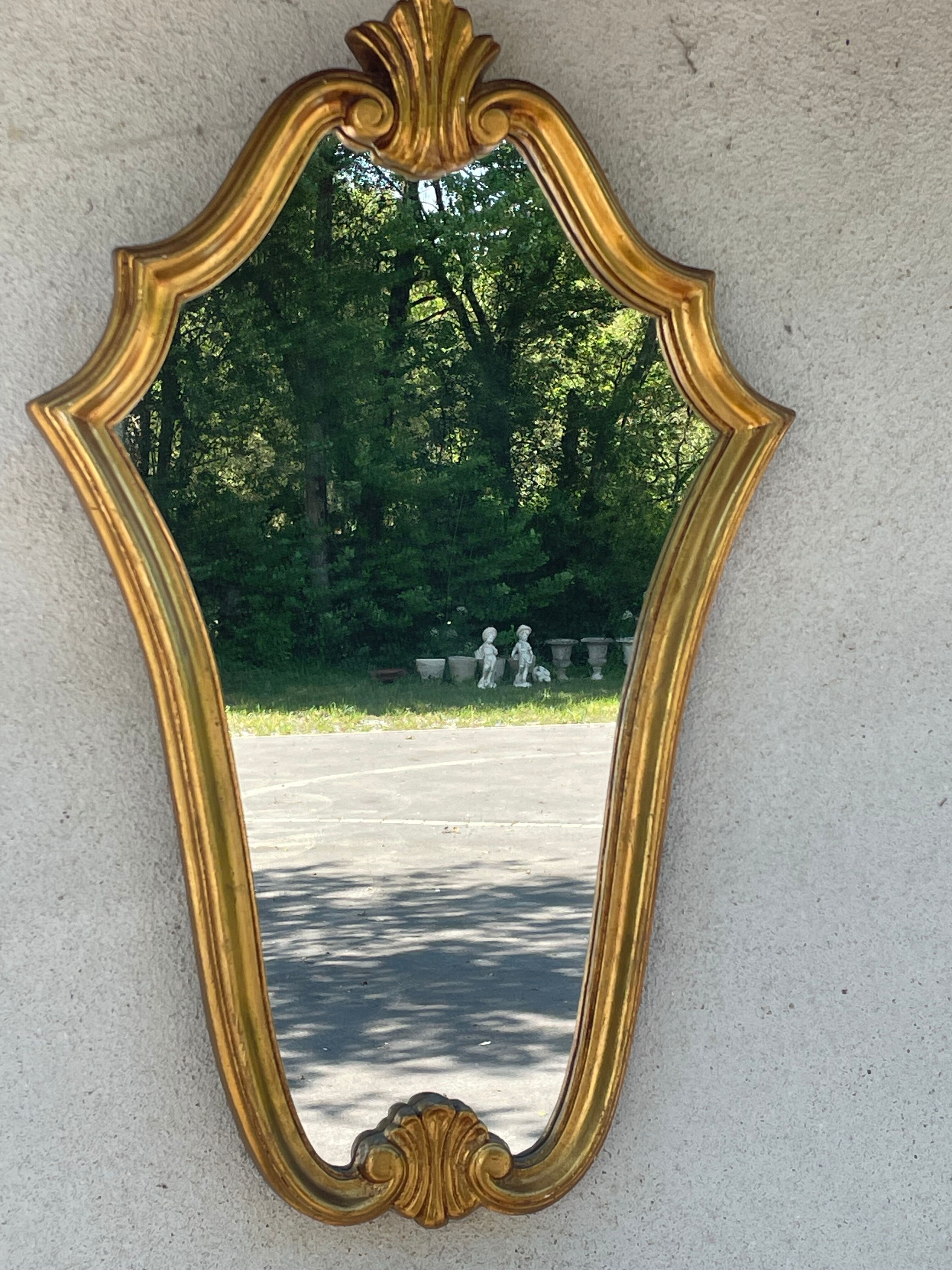 Vintage mirror gilded wood and stucco, Louis XV style shell H 68 cm