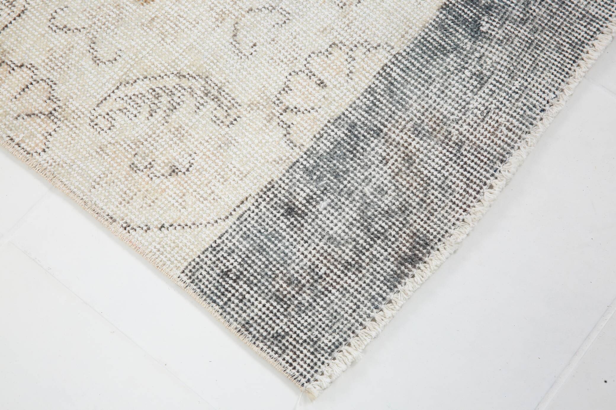 3x11 Rugs For Hallway Beige & Blue Vintage Runner Rug, 82x338Cm