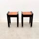 Pair of bedside tables in mahogany and stained oak, France 1980.