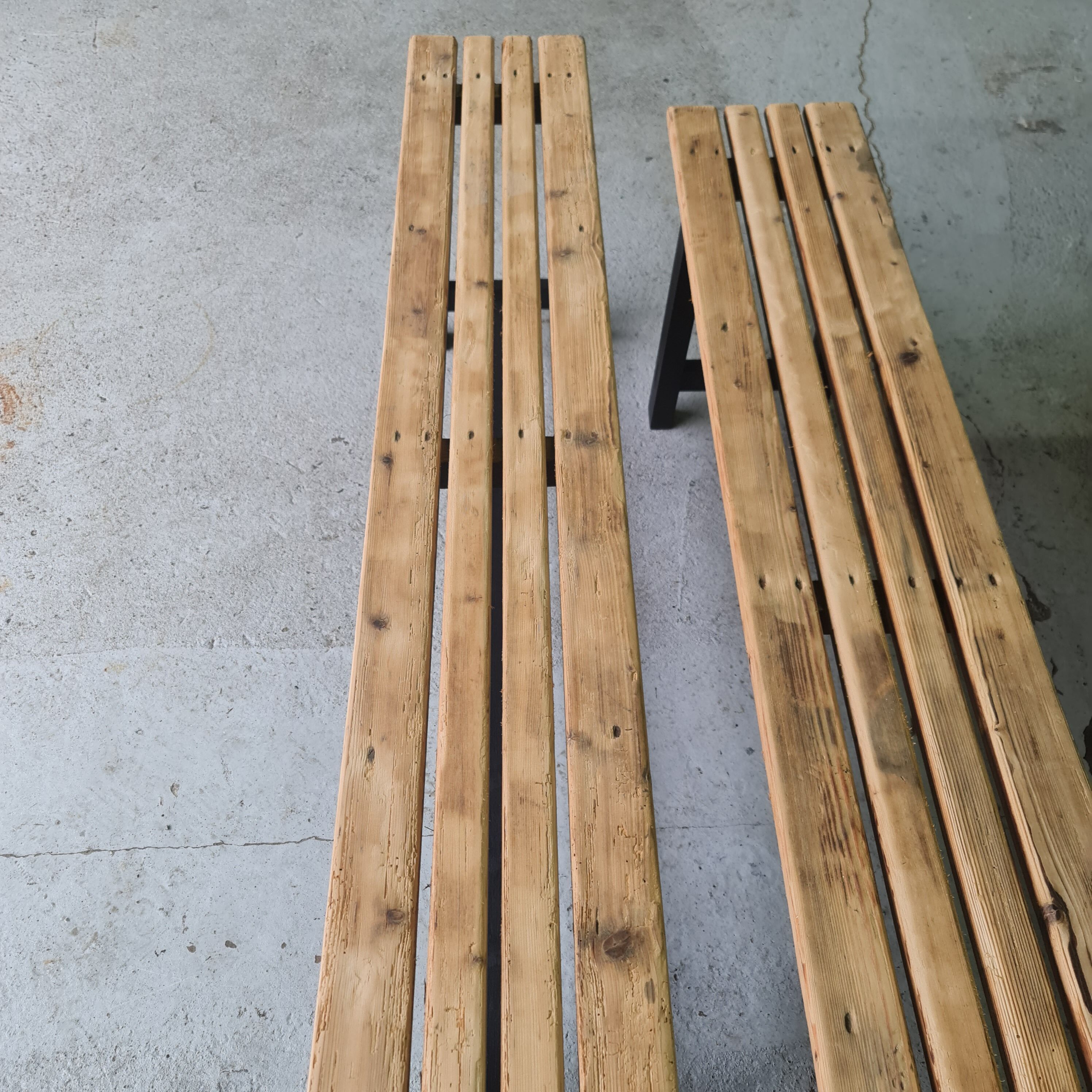 Pair old bench in industrial and vintage pine
