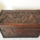 Carved wooden chest bas-reliefs artisanal XXth