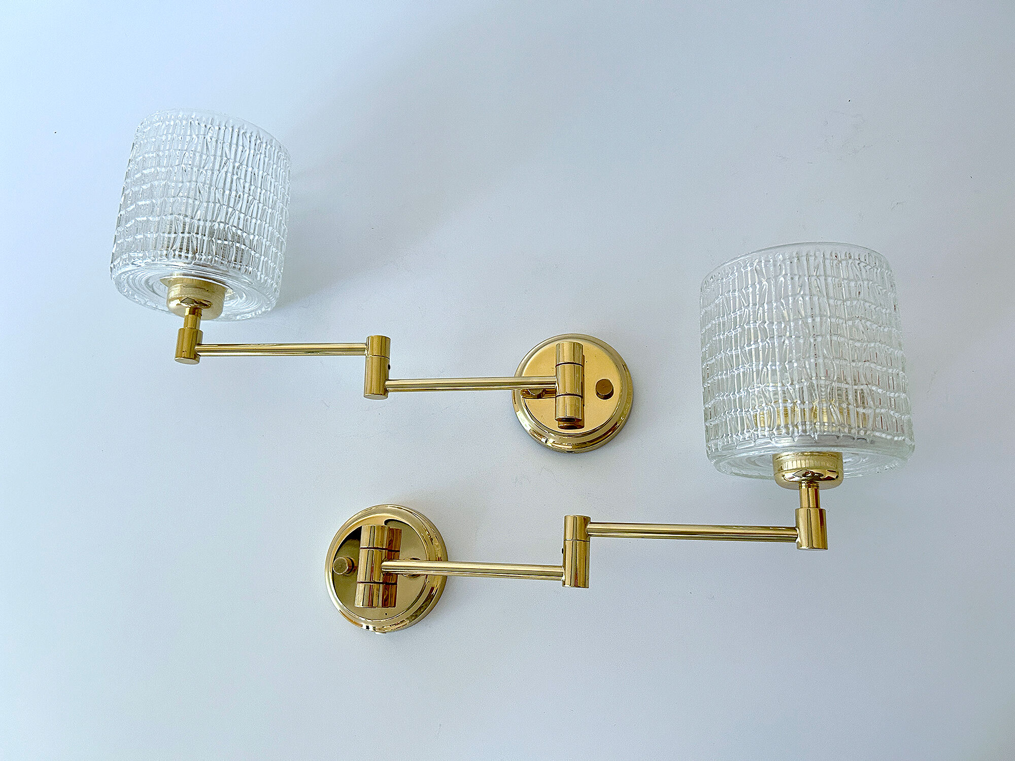 Pair of vintage scandinavian wall lamps 60 years white brass opaline