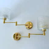 Pair of vintage scandinavian wall lamps 60 years white brass opaline