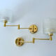 Pair of vintage scandinavian wall lamps 60 years white brass opaline