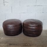 Pair of poufs, in brown leather patchwork 1970