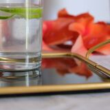 Serving tray in brass and Italian green smoked glass 50s