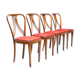Set of 4 dining chairs in blond wood and faux leather red Italy 1950s