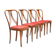 Set of 4 dining chairs in blond wood and faux leather red Italy 1950s