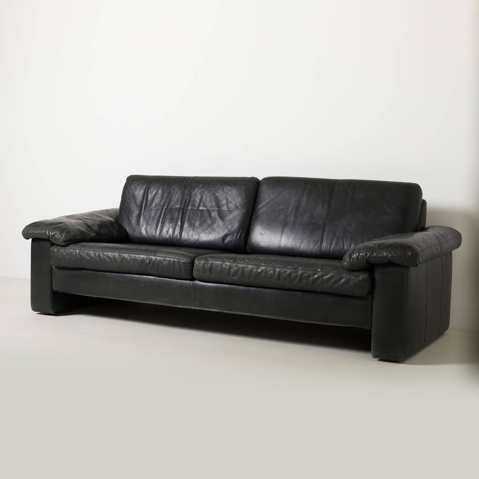 Cor Conseta black leather 3 seater sofa, Germany, 1970s