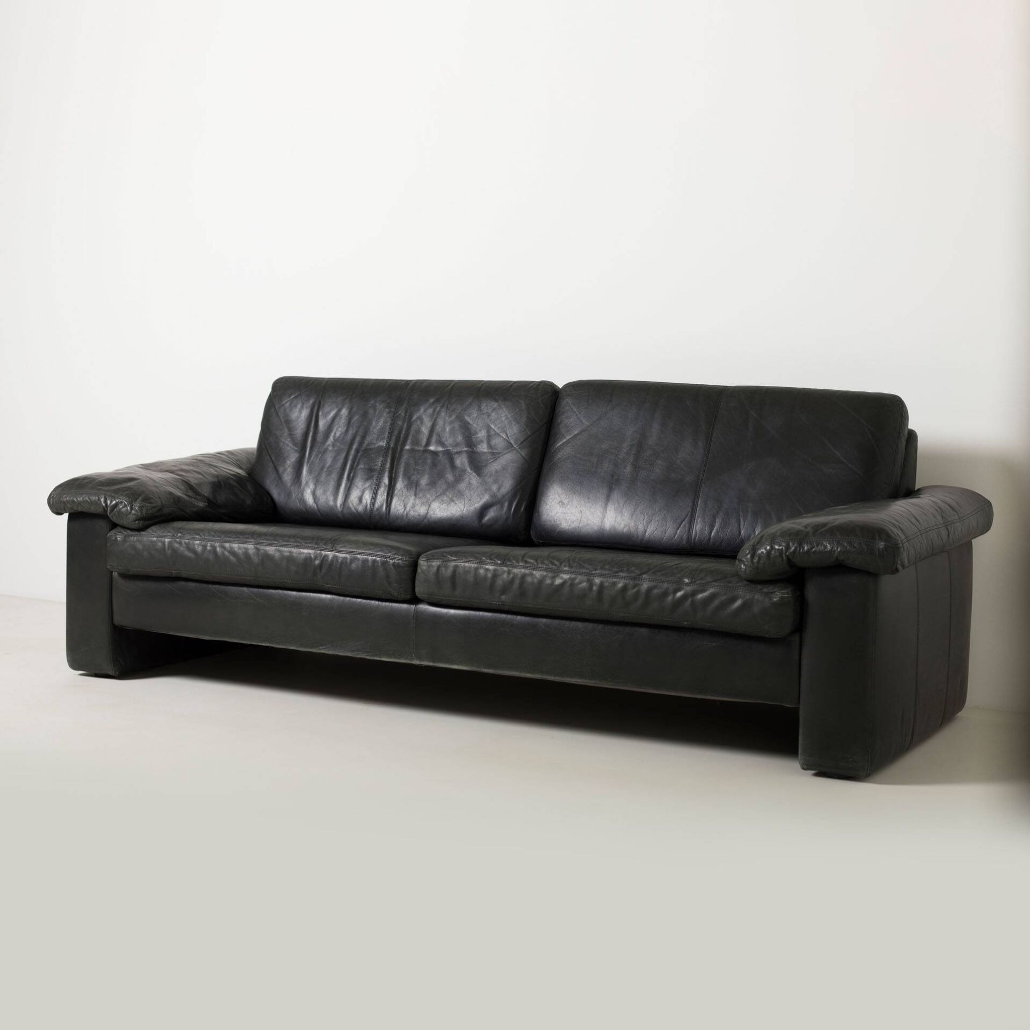 Cor Conseta black leather 3 seater sofa, Germany, 1970s