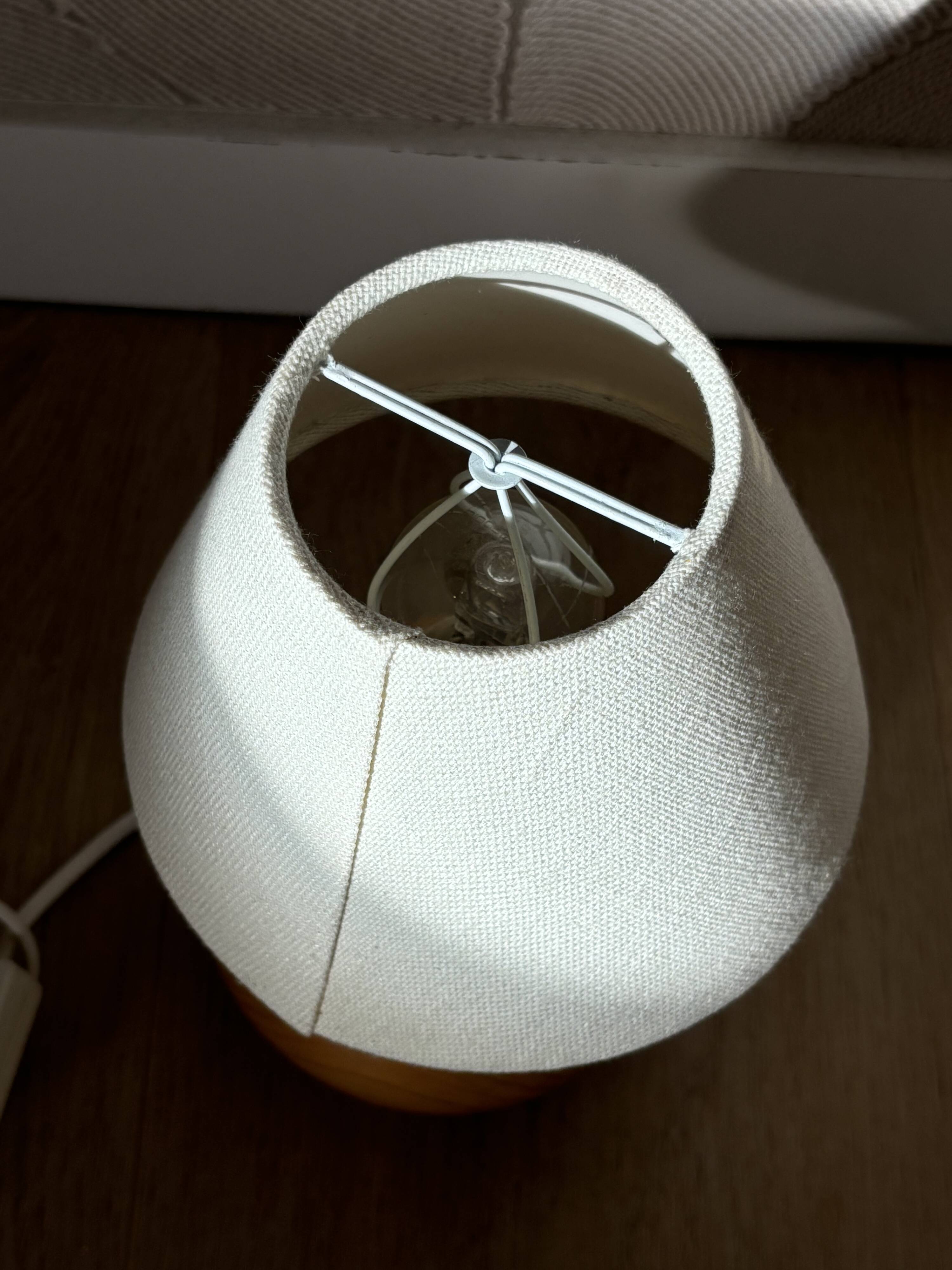 vintage wooden ball lamp small model with fabric shade 80's design