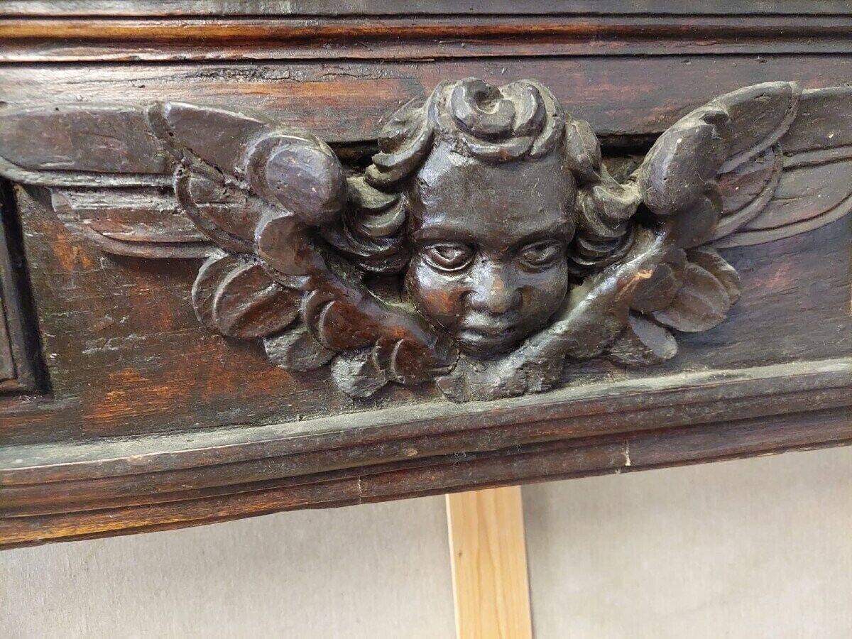 Large fireplace aedicule, carved frame, Renaissance style, 17th century, Italy