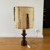 Wooden lamp with wool lampshade, 70s
