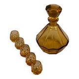 Art Deco Moser liqueur set in frosted orange glass