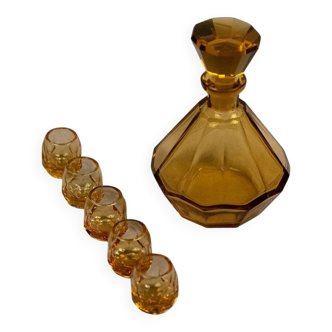 Art Deco Moser liqueur set in frosted orange glass