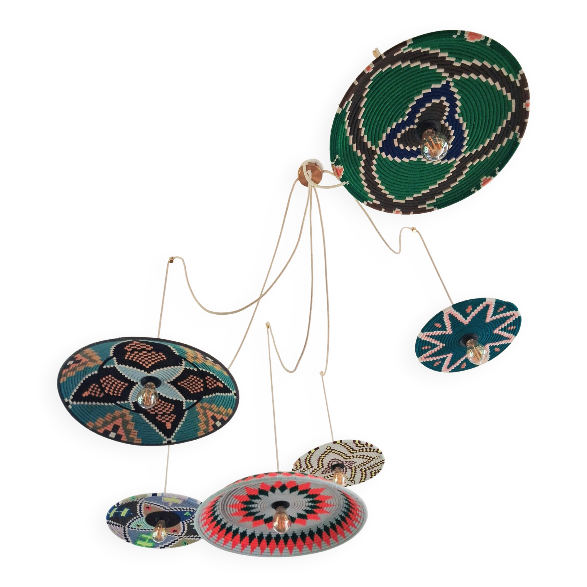 Handcrafted suspension cascade 6 lights "Moroccan Basket"
