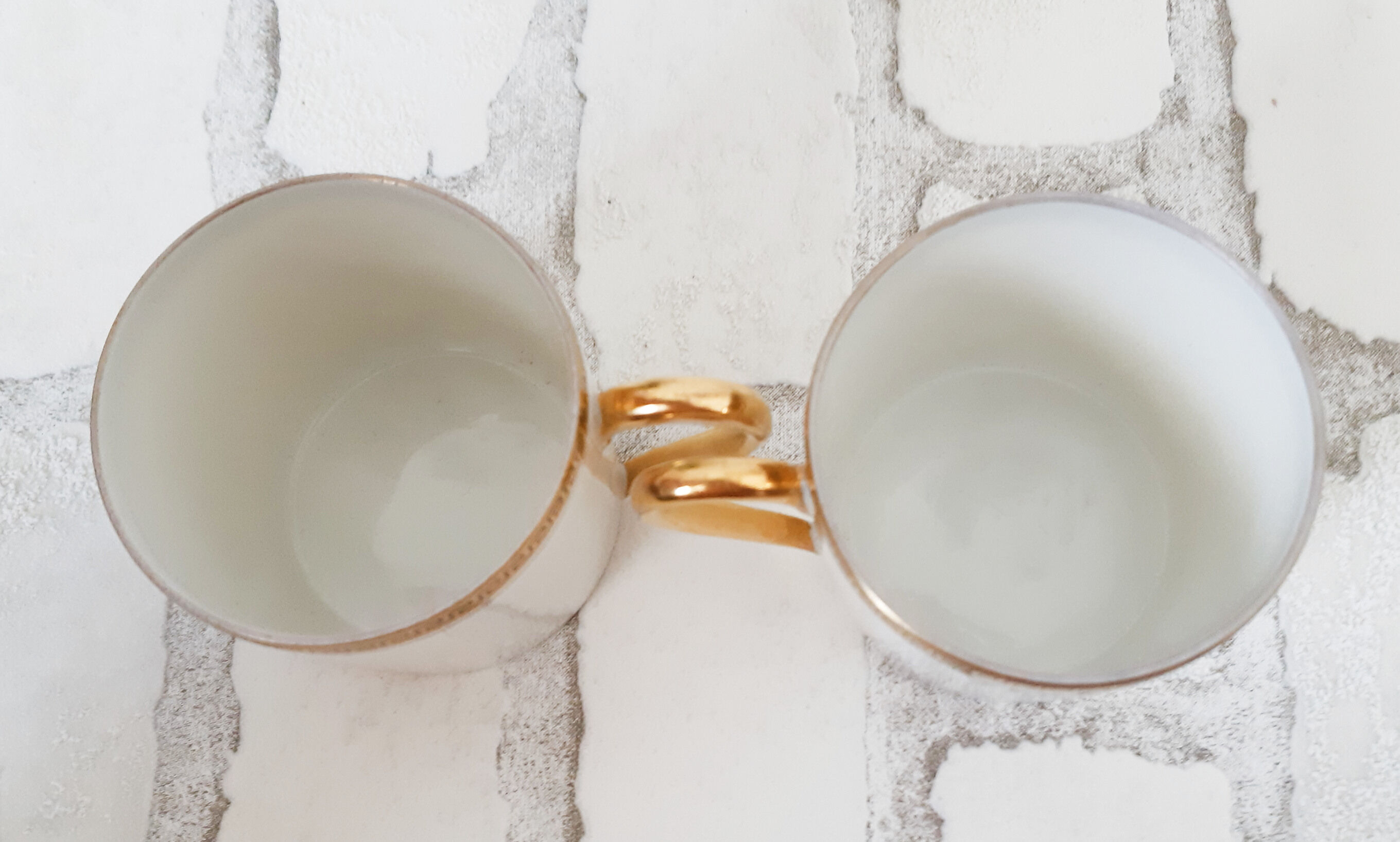 Limoges porcelain coffee cups, white and gold