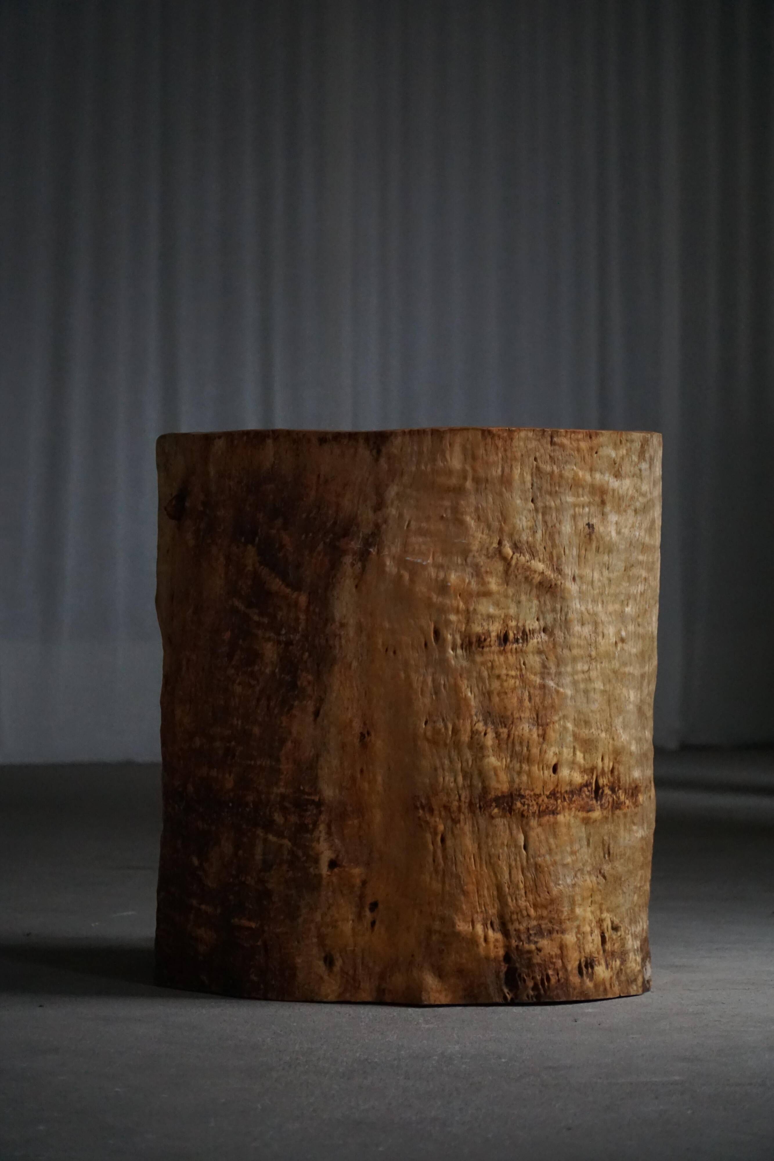 Chaise Brutaliste en Tronc Massif & Assise en Laine D'Agneau, Moderne Du Milieu Du Siècle Suédois, Années 1960