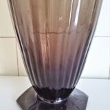 Large baluster vase in smoked glass, signed Delatte