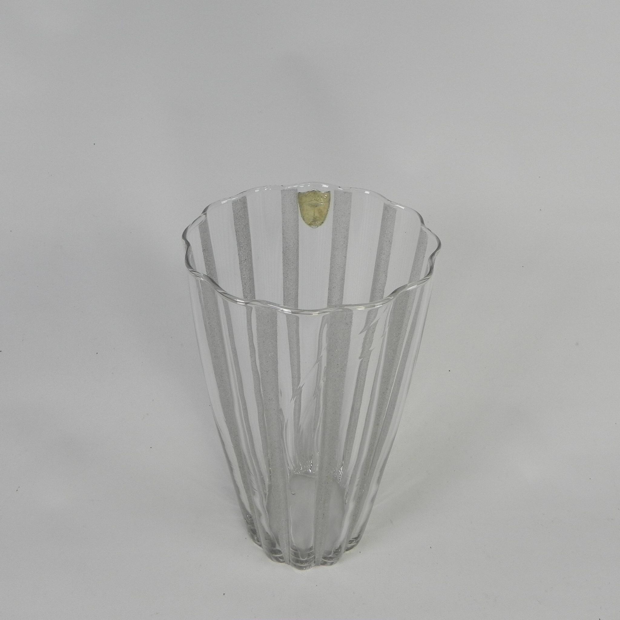 Vase with 12 vertical ribs in frosted glass, Verrerie de Fains, 1950s