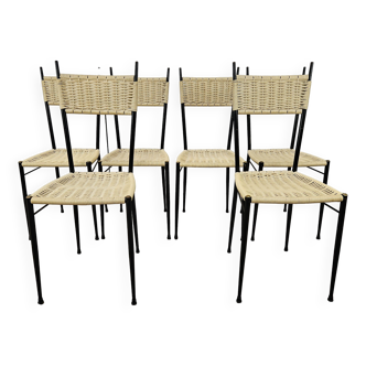 Chaises de salle à manger des années 1970 en fer et plastique tressé