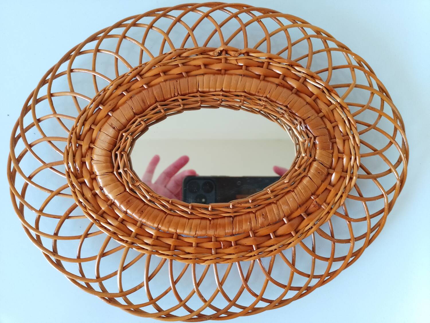 Woven rattan mirror