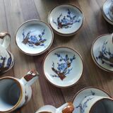 Set of 6 French stoneware coffee cups and 6 saucers