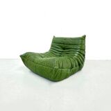 Togo lounge chair in forest green leather attributed to Michel Ducaroy for Ligne Roset
