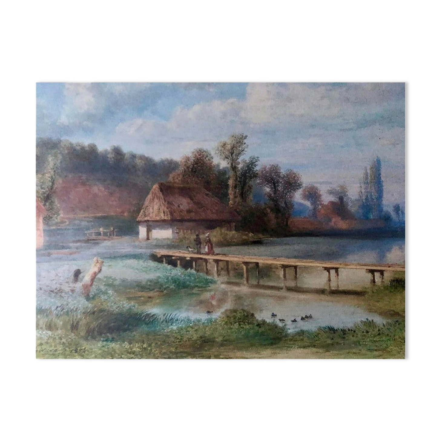 Pierre Girard, Paysage de campagne, watercolour, 1854