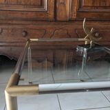 Table basse vintage en plexiglass, verre et métal doré 1970