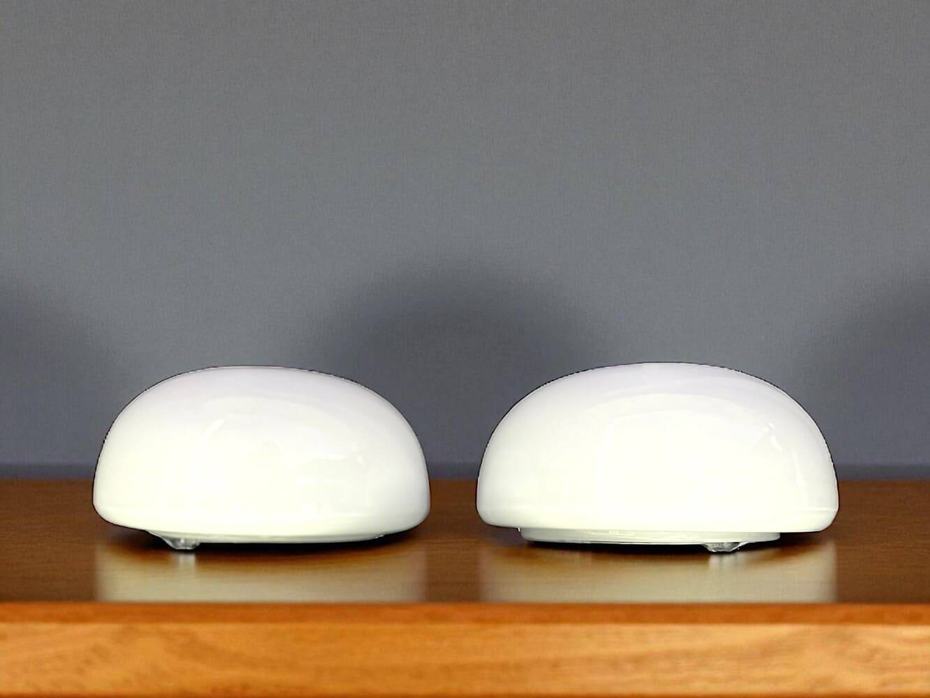 Pair white opaline glass flush mount ceiling or wall lamps