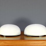 Pair white opaline glass flush mount ceiling or wall lamps