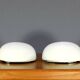 Pair white opaline glass flush mount ceiling or wall lamps