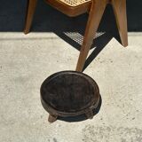 Small tripod stool low in dark brown upcycled teak