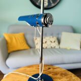 Retro Table Lamp from the 1970s: Articulated Arm, Swivel Shade, Electric Blue Enamel for space age d