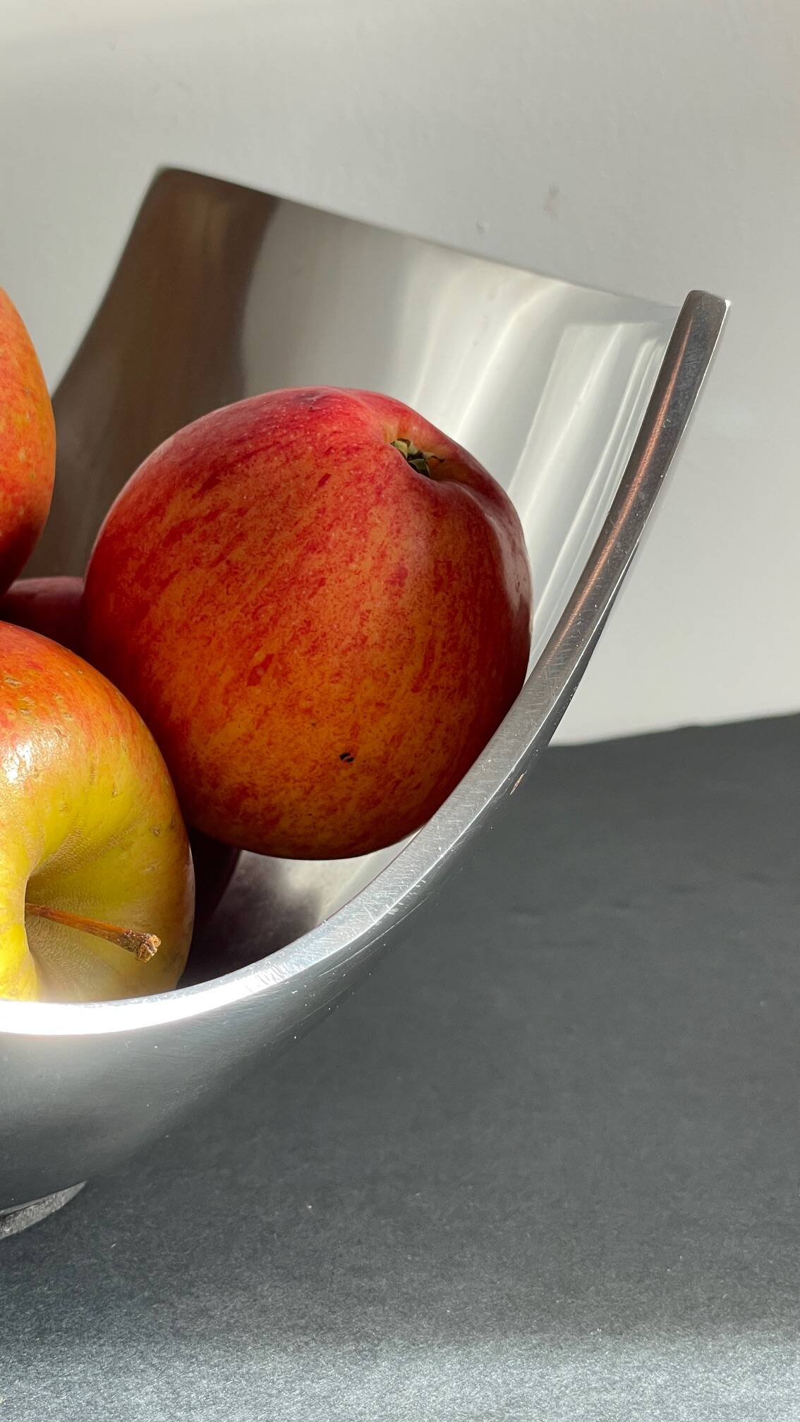 Vintage polished metal fruit bowl