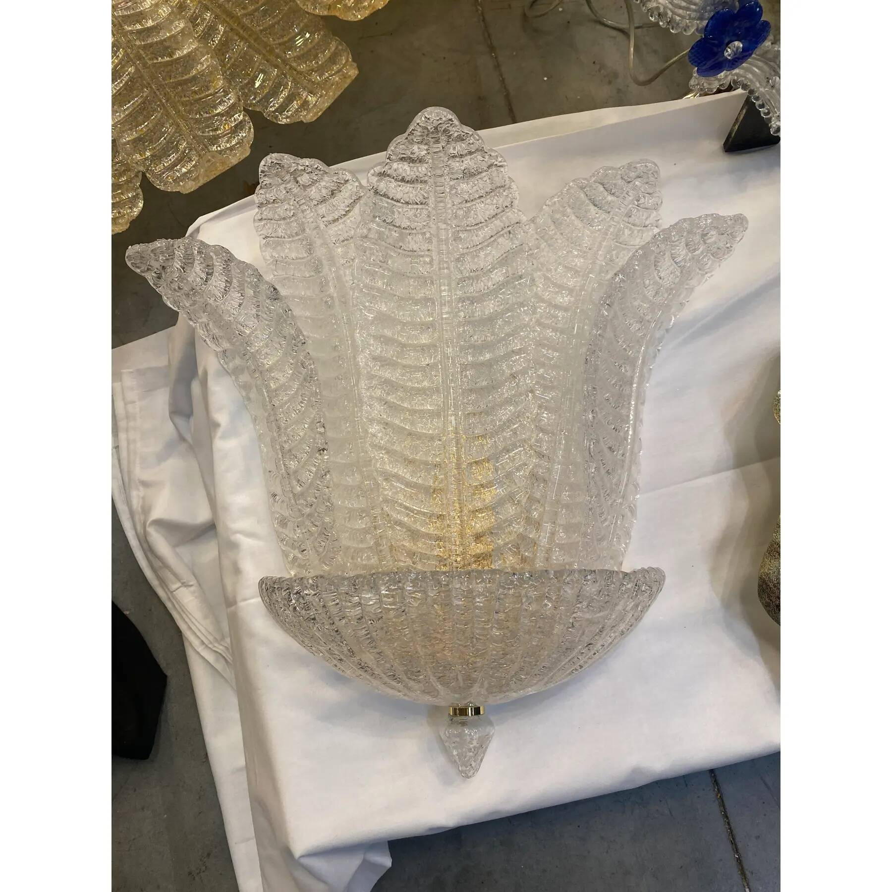 Pair of Murano Glass Tronchi Wall Sconces in Transparent Gold